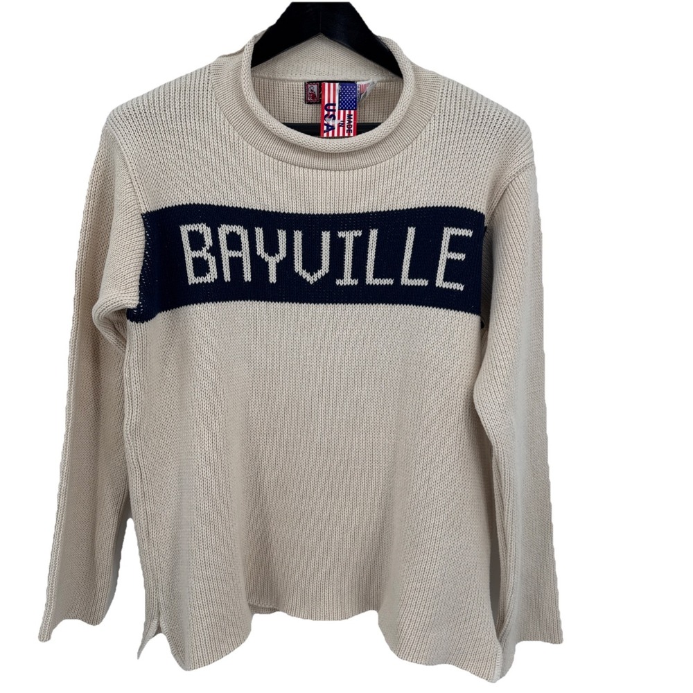 VTG Binghamton Knitting Co. Bayville Intarsia Crewneck Sweater Adult Sz M NEW
